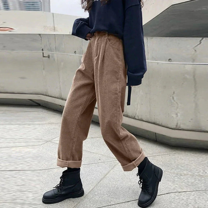 Women's Corduroy Pants with High Waist & Pockets | Straight Leg