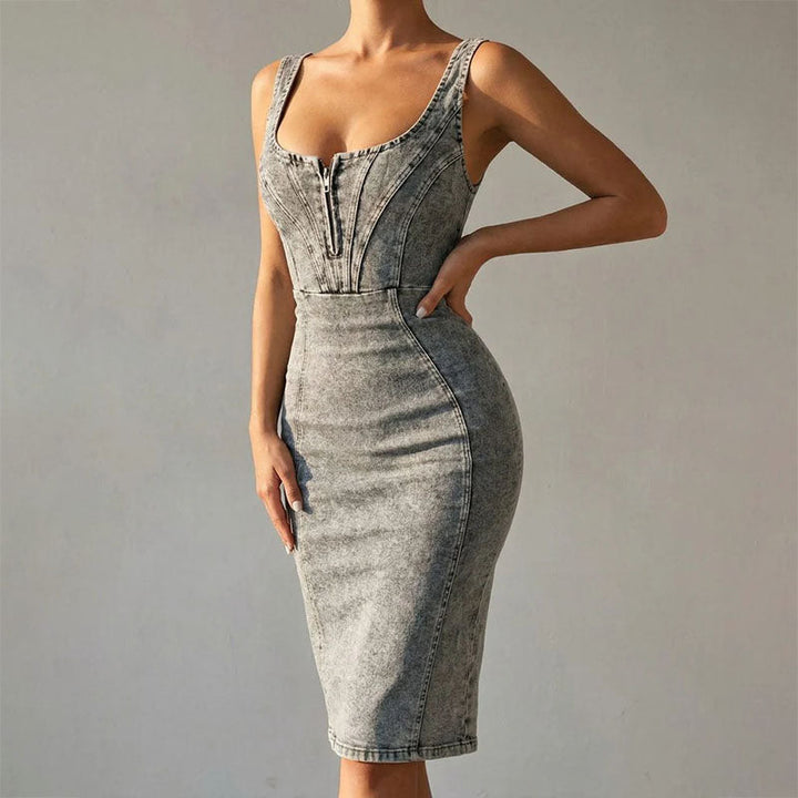 Women's Corset Dress Midi Bodycon Sleeveless Zip | Casual