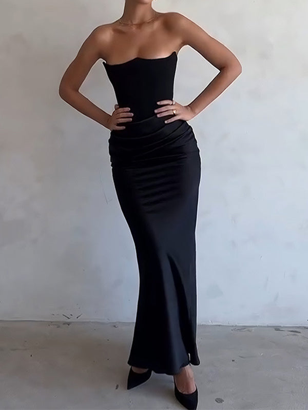 Women's Corset Dress Strapless Ruched Maxi | Evening