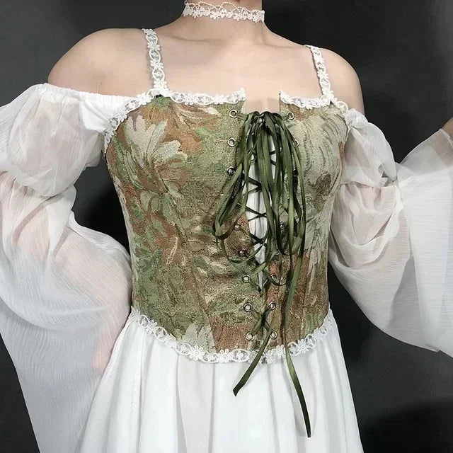 Women's Corset Top with Lace Up Front & Tie Straps | Crop