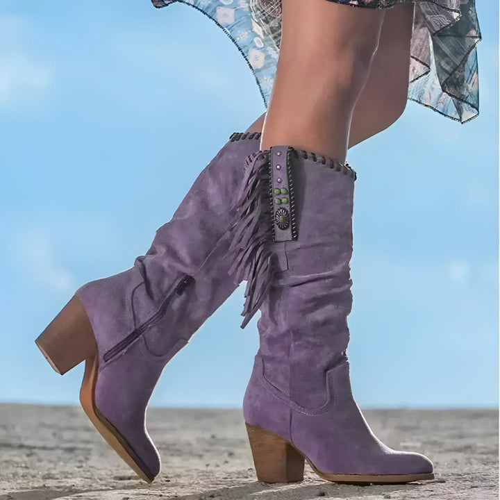 Women's Cowgirl Boots Mid-Calf Fringe | Block Heel