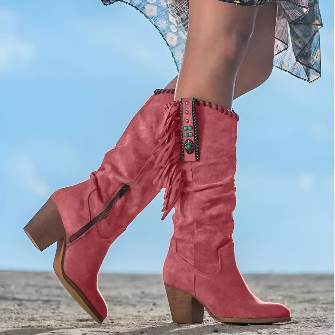 Women's Cowgirl Boots Mid-Calf Fringe | Block Heel
