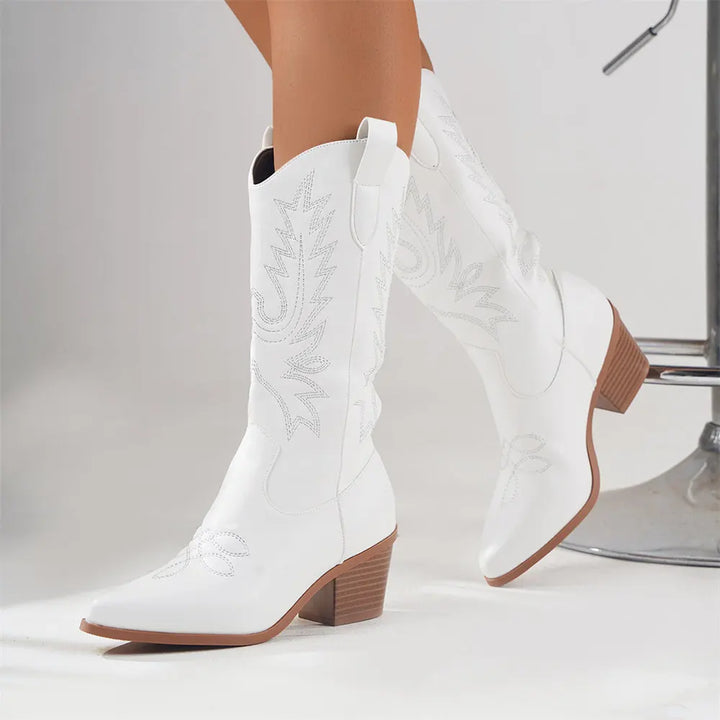 Women's Cowgirl Boots with Embroidered Design & Block Heel | Pointed Toe
