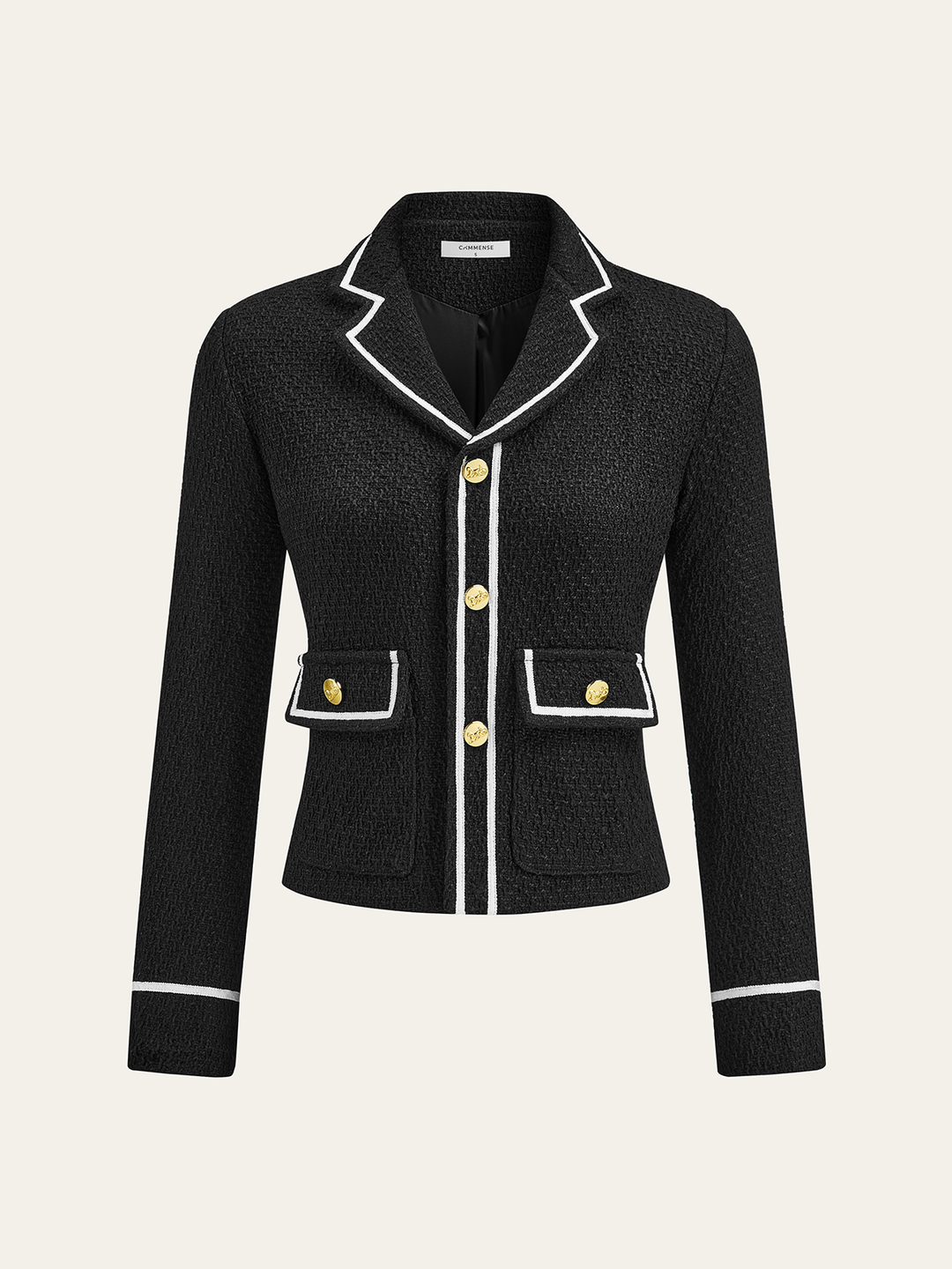 Women's Cropped Blazer with Contrast Trim & Pockets | Chic