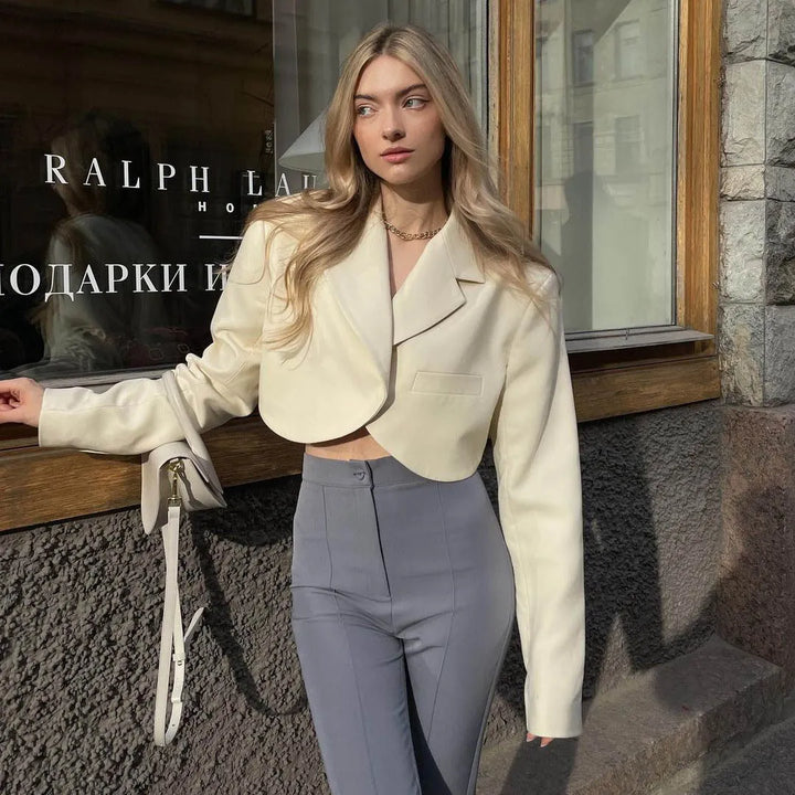 Women's Cropped Blazer with Curved Hem | Notched Collar