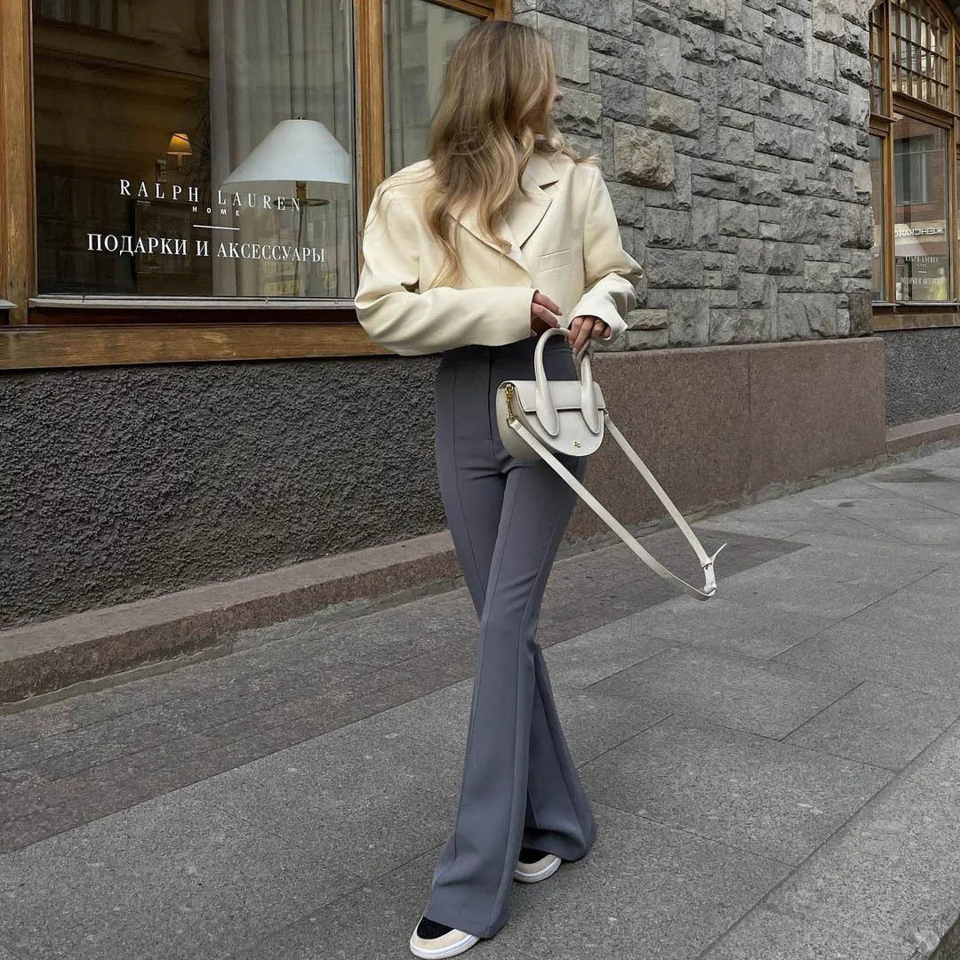 Women's Cropped Blazer with Curved Hem | Notched Collar