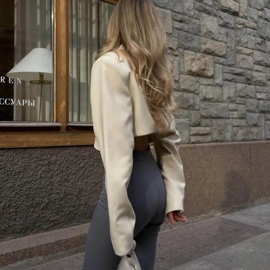 Women's Cropped Blazer with Curved Hem | Notched Collar