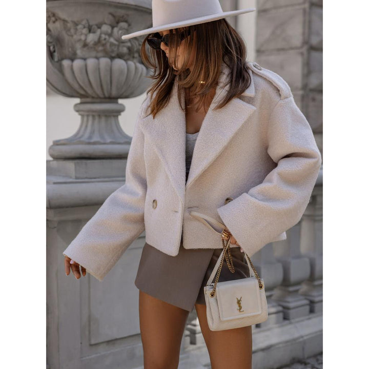 Women's Cropped Blazer with Double Breasted & Wide Lapel | Boxy Short