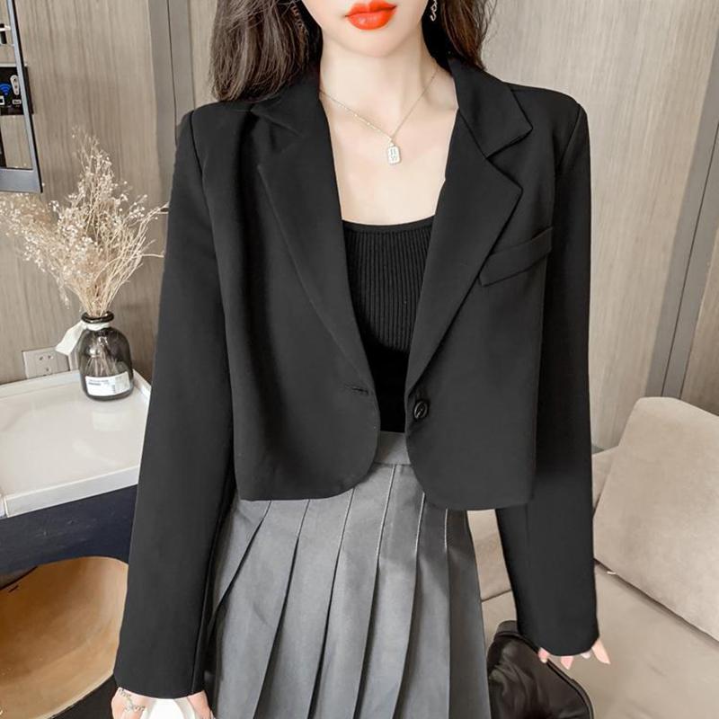 Women's Cropped Blazer with Notched Lapel & Single Button | Short