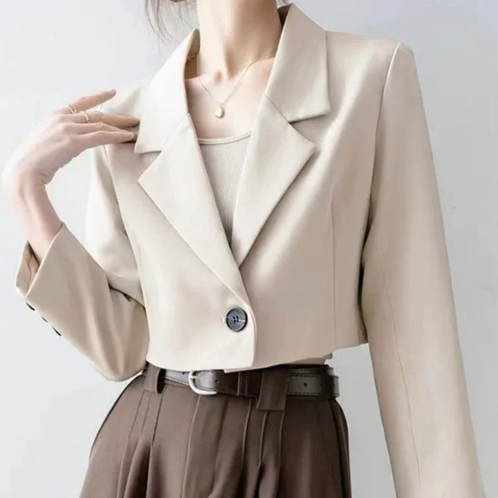 Women's Cropped Blazer with Notched Lapel & Single Button | Tailored