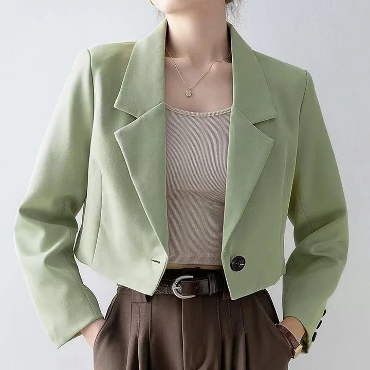 Women's Cropped Blazer with Notched Lapel & Single Button | Tailored