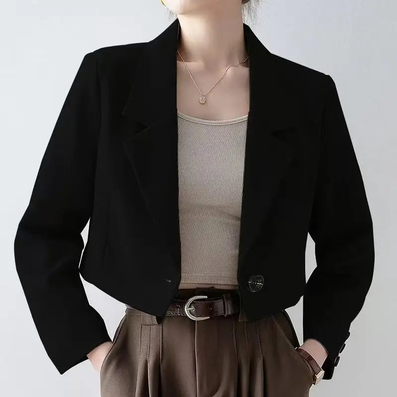 Women's Cropped Blazer with Notched Lapel & Single Button | Tailored