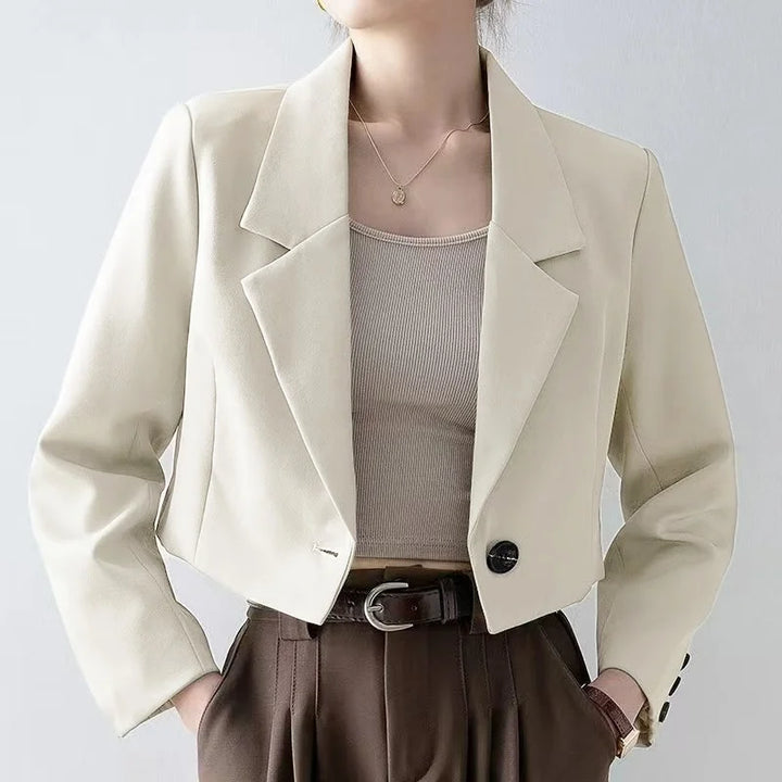 Women's Cropped Blazer with Notched Lapel & Single Button | Tailored