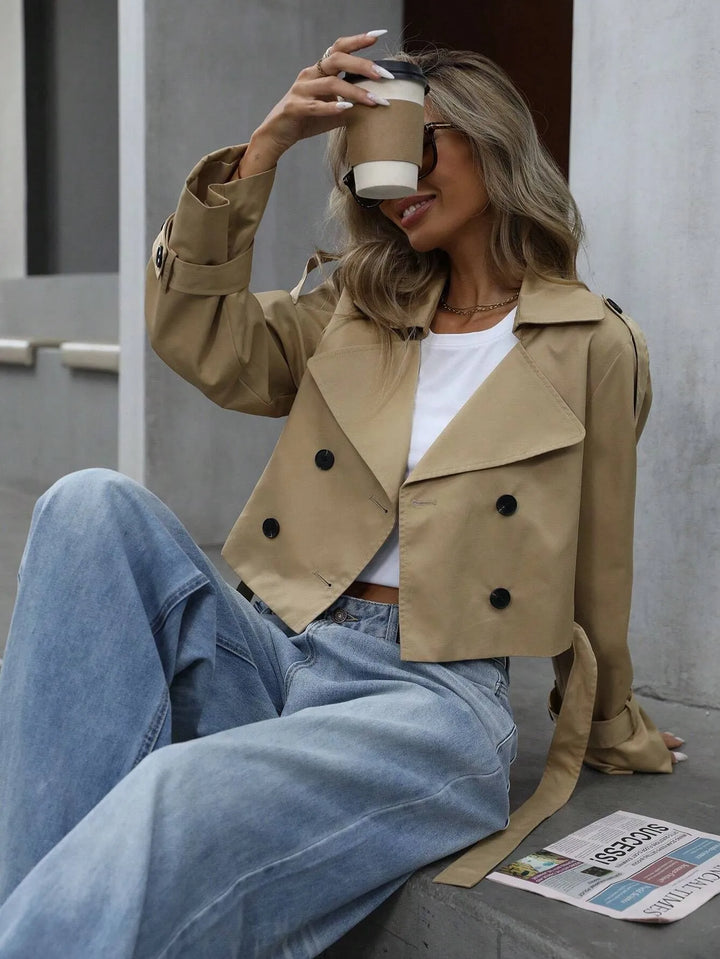 Women's Cropped Double-Breasted Trench Coat | Lapel