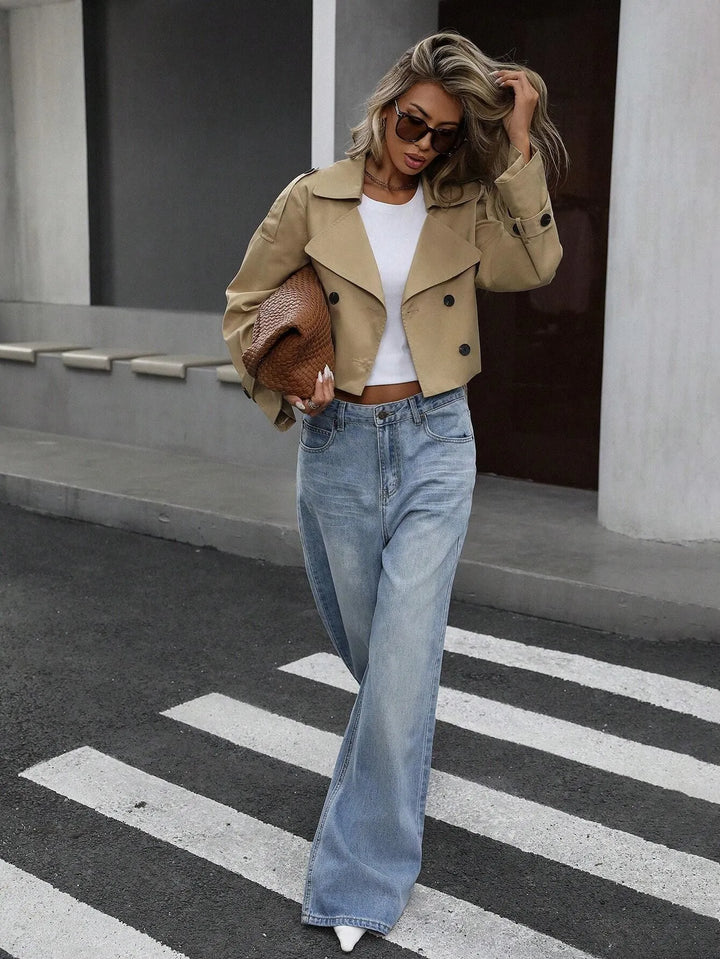 Women's Cropped Double-Breasted Trench Coat | Lapel