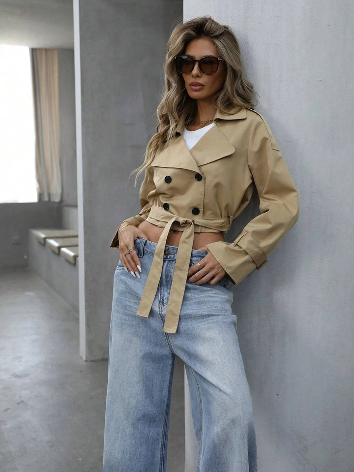 Women's Cropped Double-Breasted Trench Coat | Lapel