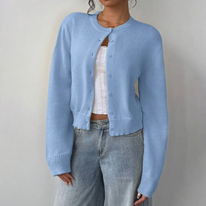 Women's Cropped Knit Cardigan with Ribbed Trim | Button Up