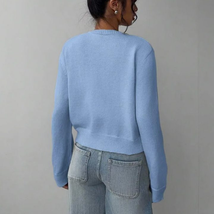 Women's Cropped Knit Cardigan with Ribbed Trim | Button Up
