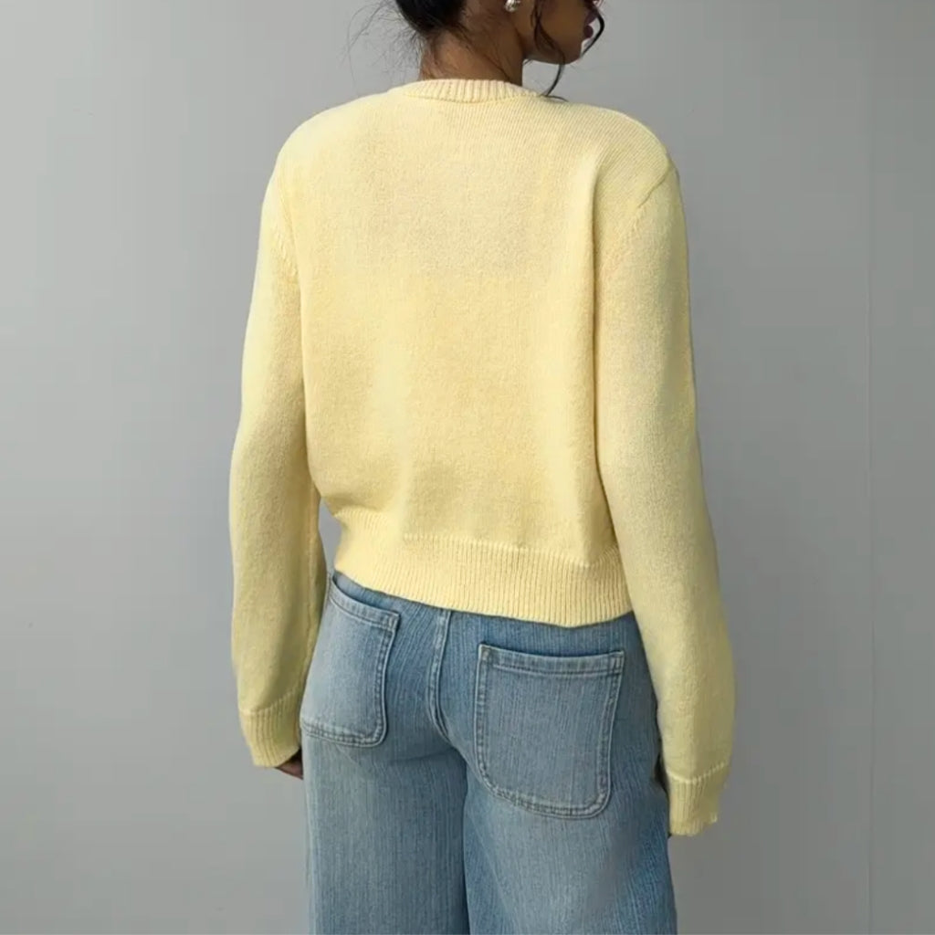 Women's Cropped Knit Cardigan with Ribbed Trim | Button Up