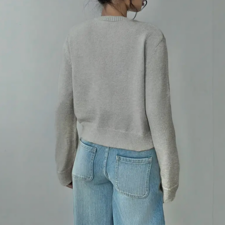 Women's Cropped Knit Cardigan with Ribbed Trim | Button Up
