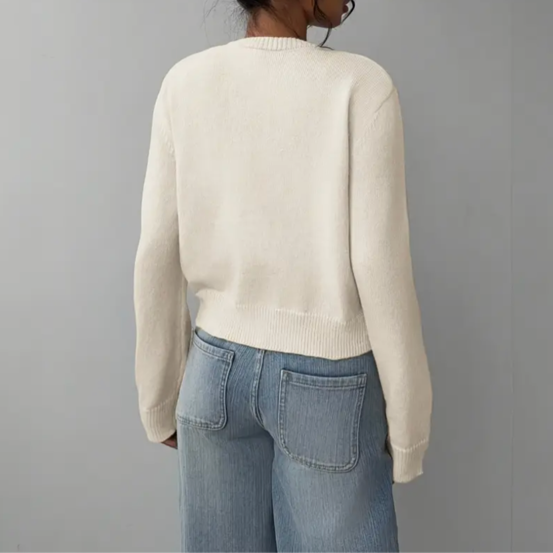 Women's Cropped Knit Cardigan with Ribbed Trim | Button Up