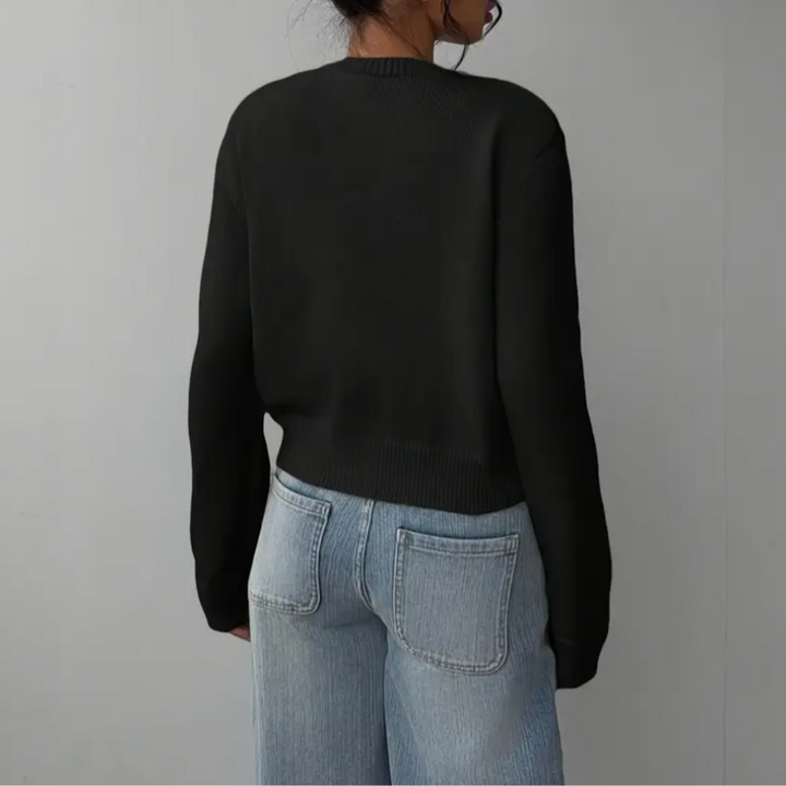 Women's Cropped Knit Cardigan with Ribbed Trim | Button Up