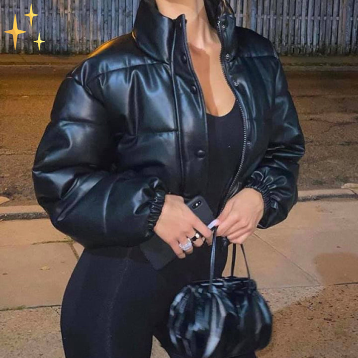 Women's Cropped Puffer Jacket Glossy Padded | Zip-Up