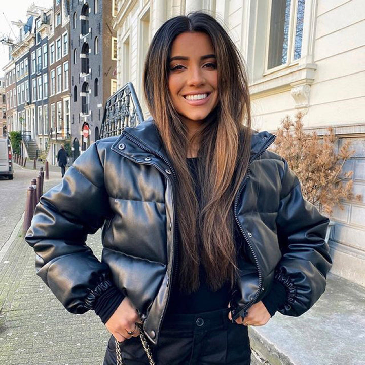 Women's Cropped Puffer Jacket Glossy Padded | Zip-Up