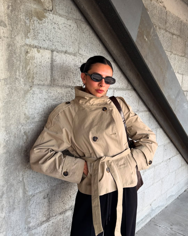 Women's Cropped Trench Coat Double-Breasted | Belted
