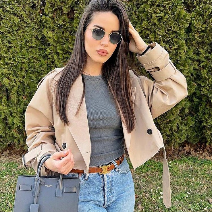 Women's Cropped Trench Coat Short Belted | Classic
