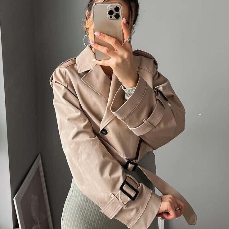 Women's Cropped Trench Coat Short Belted | Classic