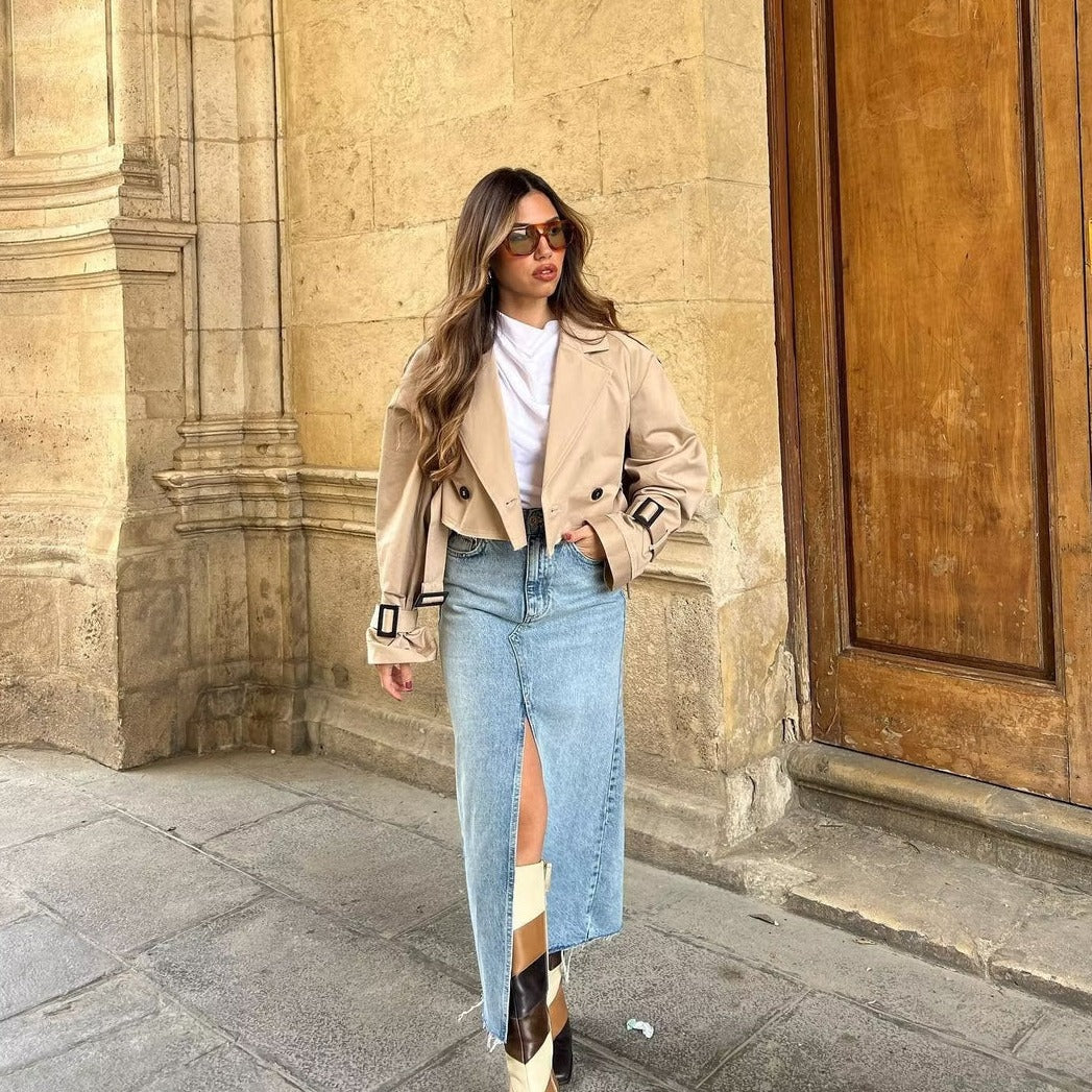 Women's Cropped Trench Coat Short Belted | Classic