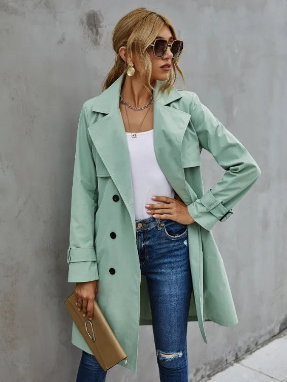 Women's Double-Breasted Trench Coat | Belted Waist
