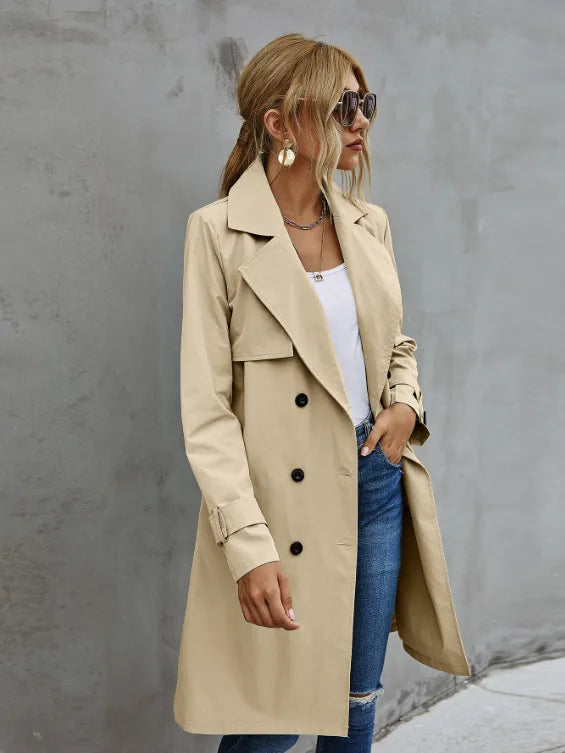 Women's Double-Breasted Trench Coat | Belted Waist