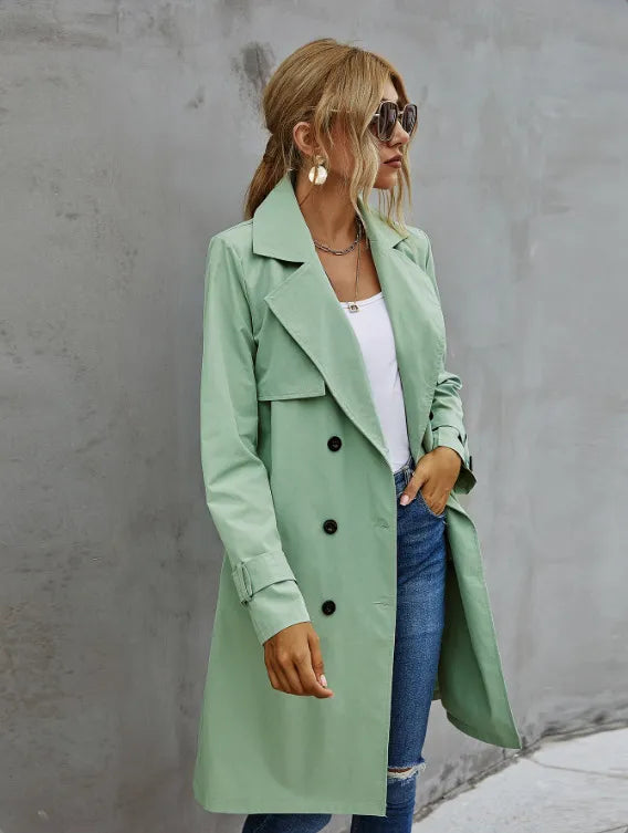 Women's Double-Breasted Trench Coat | Belted Waist