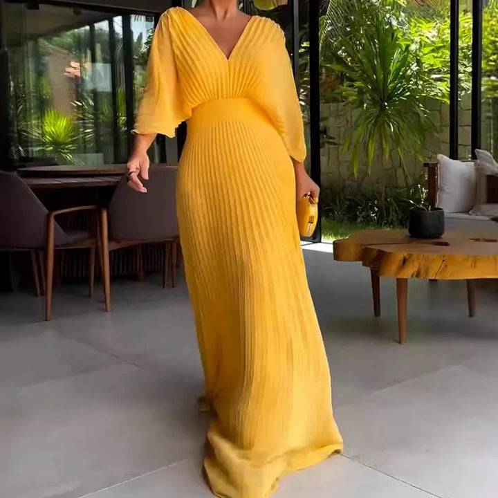 Women's Evening Dress Pleated Cape Sleeve | Maxi