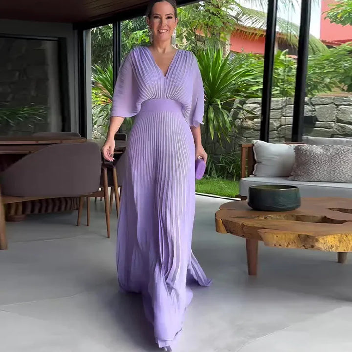 Women's Evening Dress Pleated Cape Sleeve | Maxi