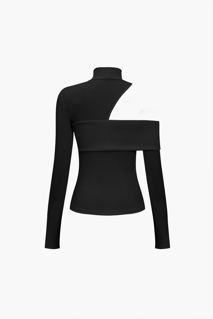 Women's Fitted Long Sleeve Top with Cut Out Detail | Turtleneck