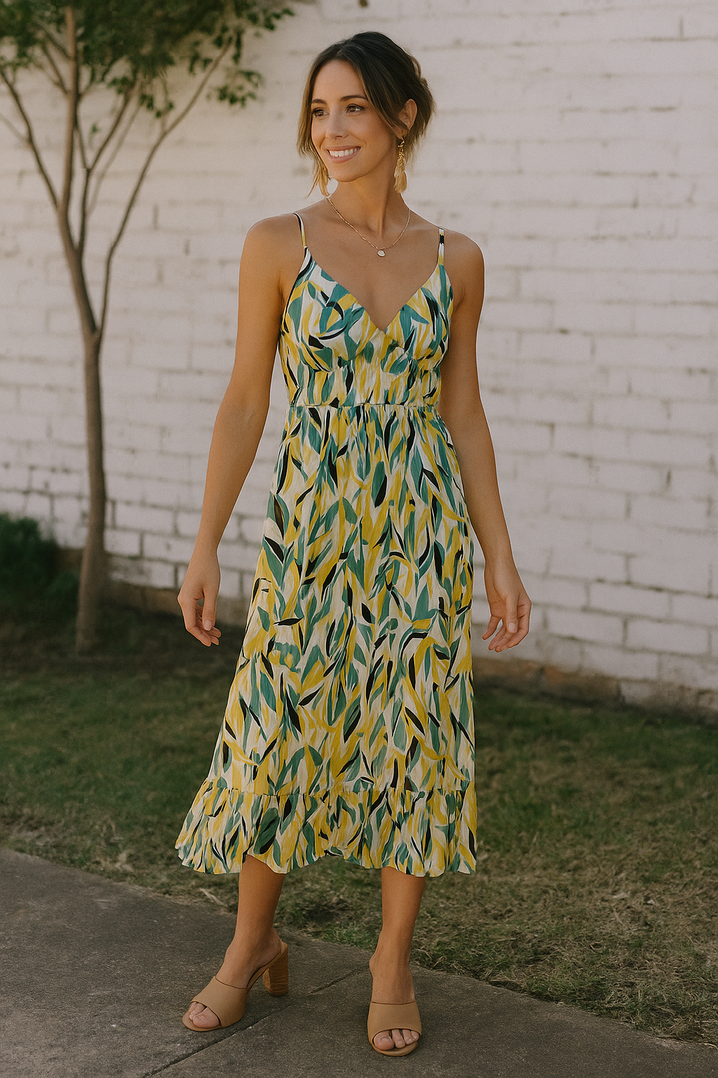 Women's Floral Summer Dress Spaghetti Strap | Midi Sundress