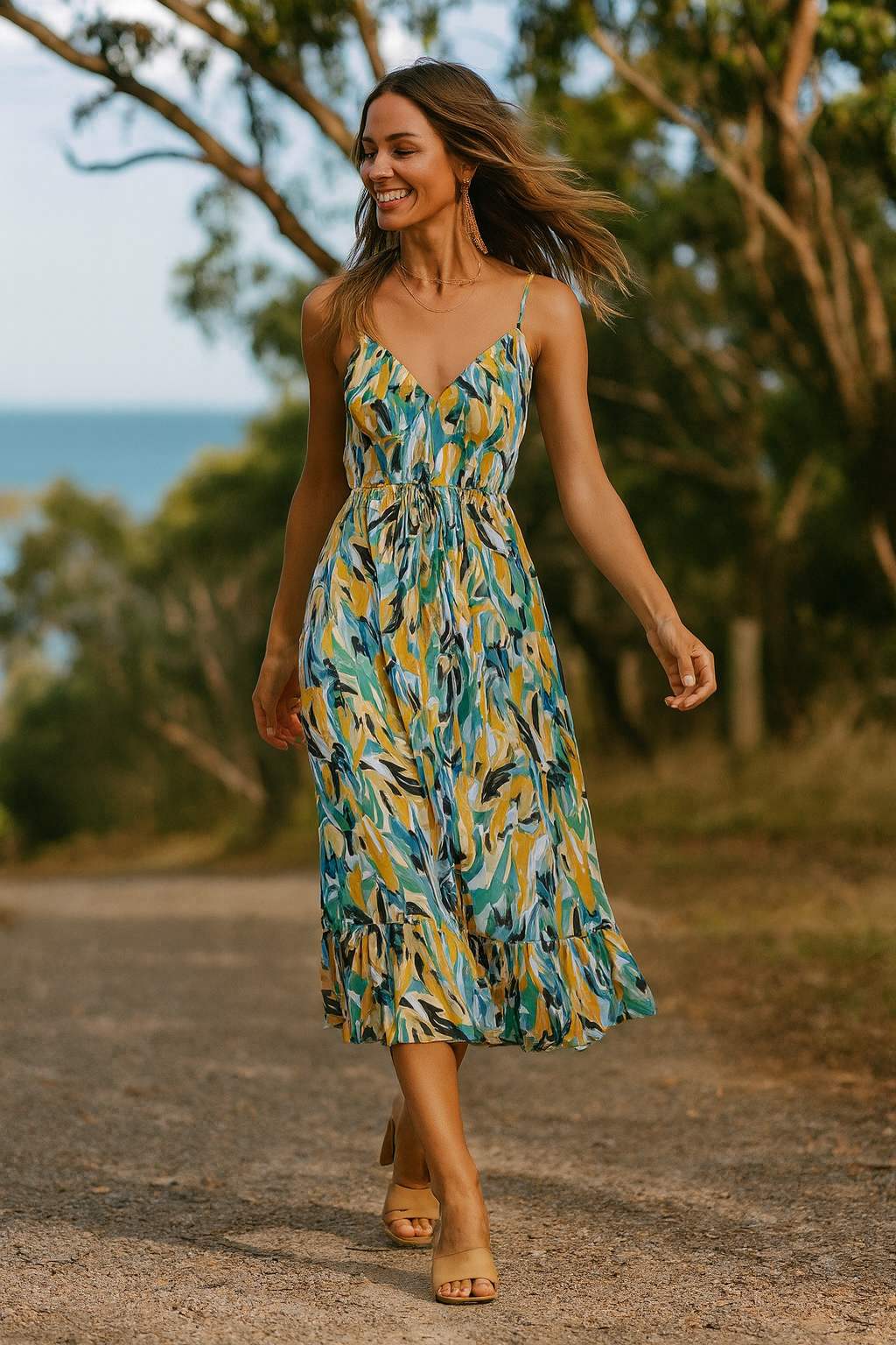 Women's Floral Summer Dress Spaghetti Strap | Midi Sundress