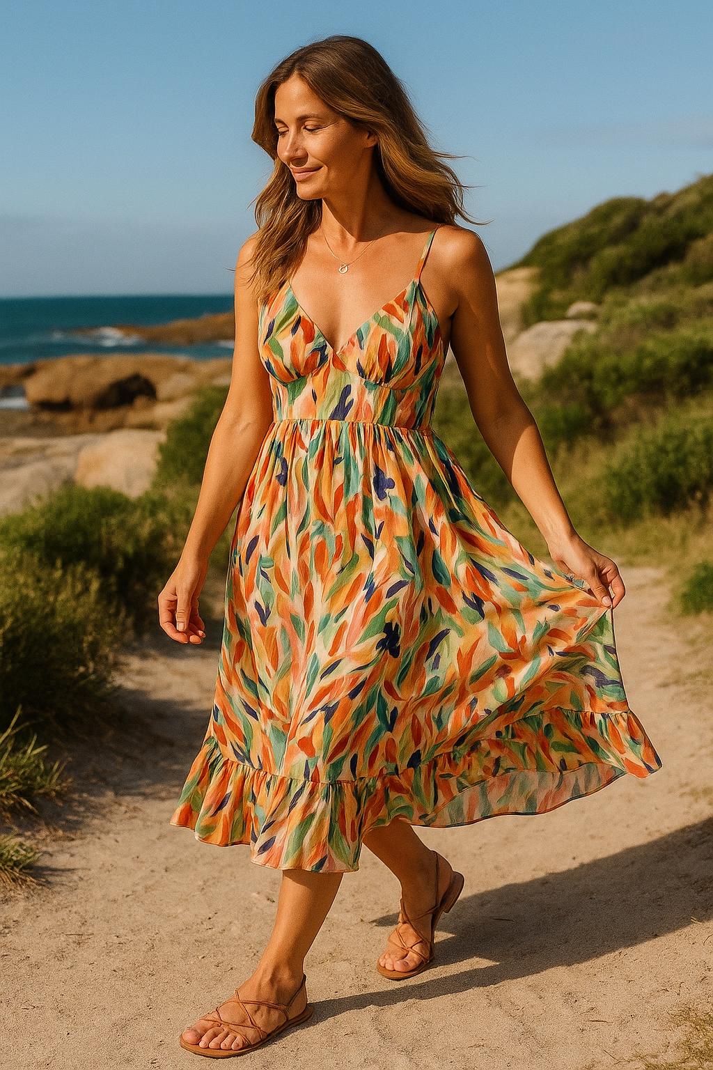 Women's Floral Summer Dress Spaghetti Strap | Midi Sundress