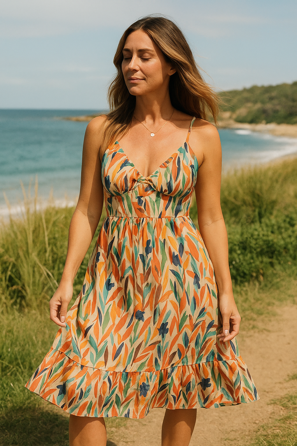 Women's Floral Summer Dress Spaghetti Strap | Midi Sundress
