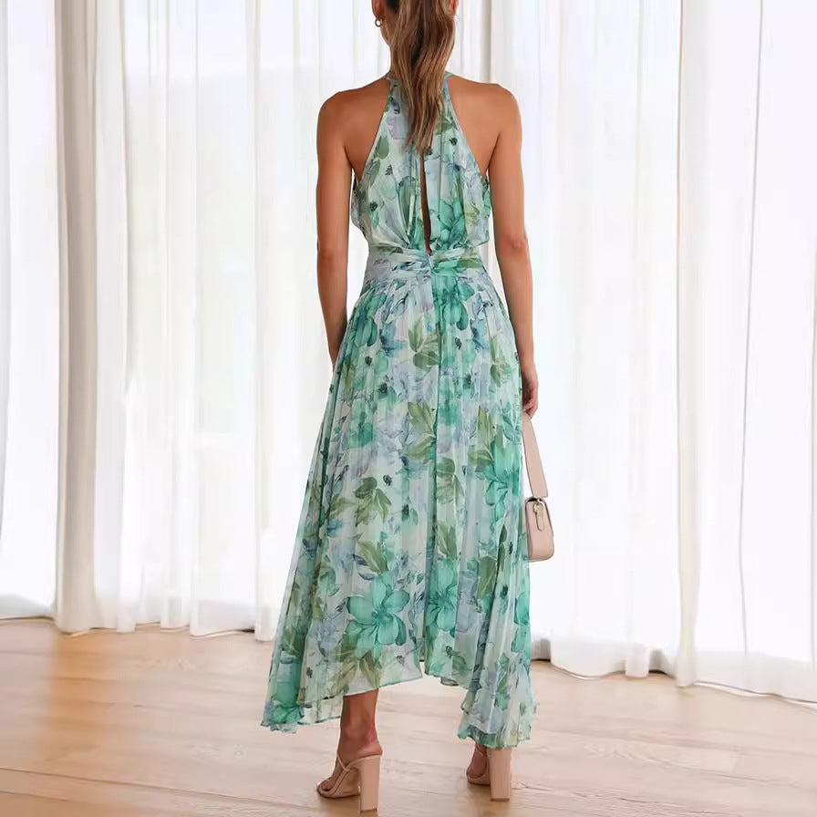 Women's Floral Wedding Guest Dress | Halter Midi