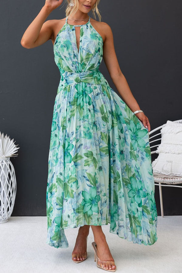 Women's Floral Wedding Guest Dress | Halter Midi
