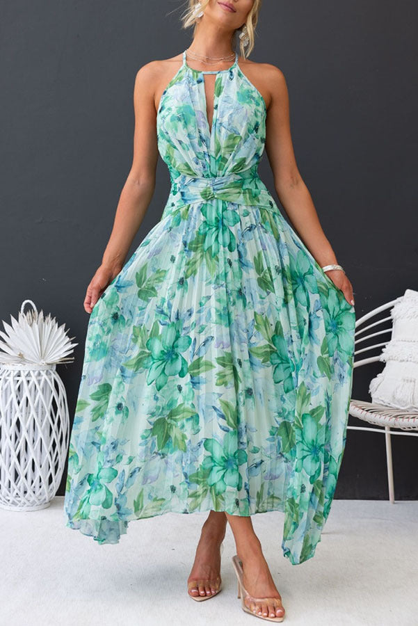 Women's Floral Wedding Guest Dress | Halter Midi