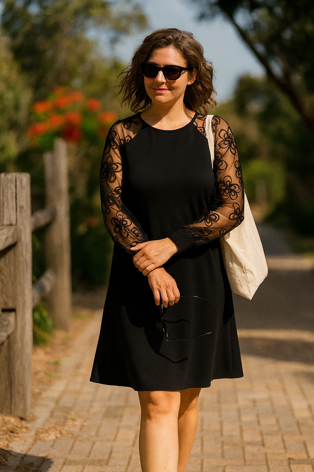 Women's Formal A-Line Dress Sheer Embroidered Sleeves | Evening