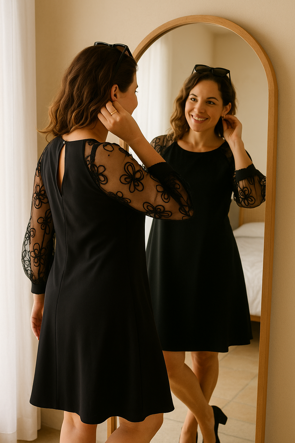 Women's Formal A-Line Dress Sheer Embroidered Sleeves | Evening