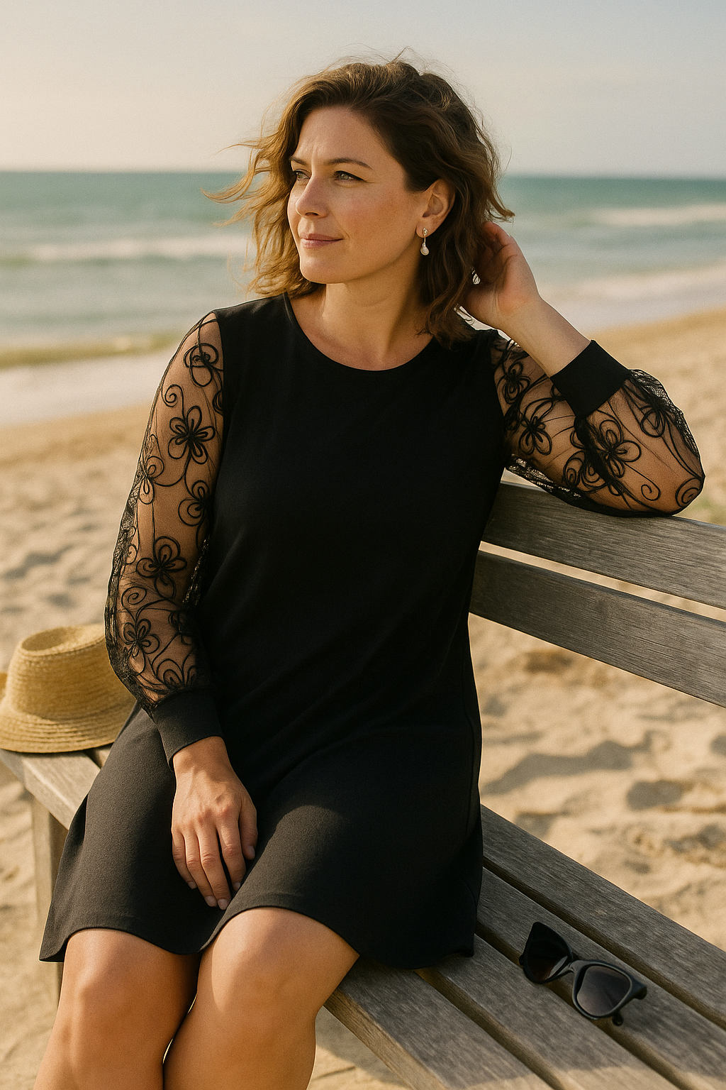 Women's Formal A-Line Dress Sheer Embroidered Sleeves | Evening