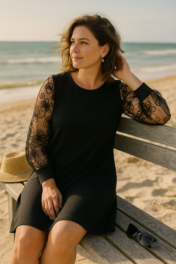 Women's Formal A-Line Dress Sheer Embroidered Sleeves | Evening