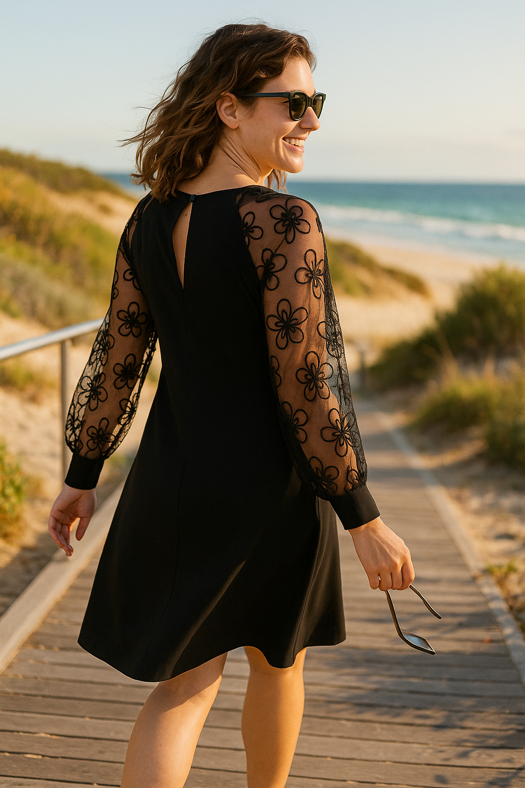 Women's Formal A-Line Dress Sheer Embroidered Sleeves | Evening